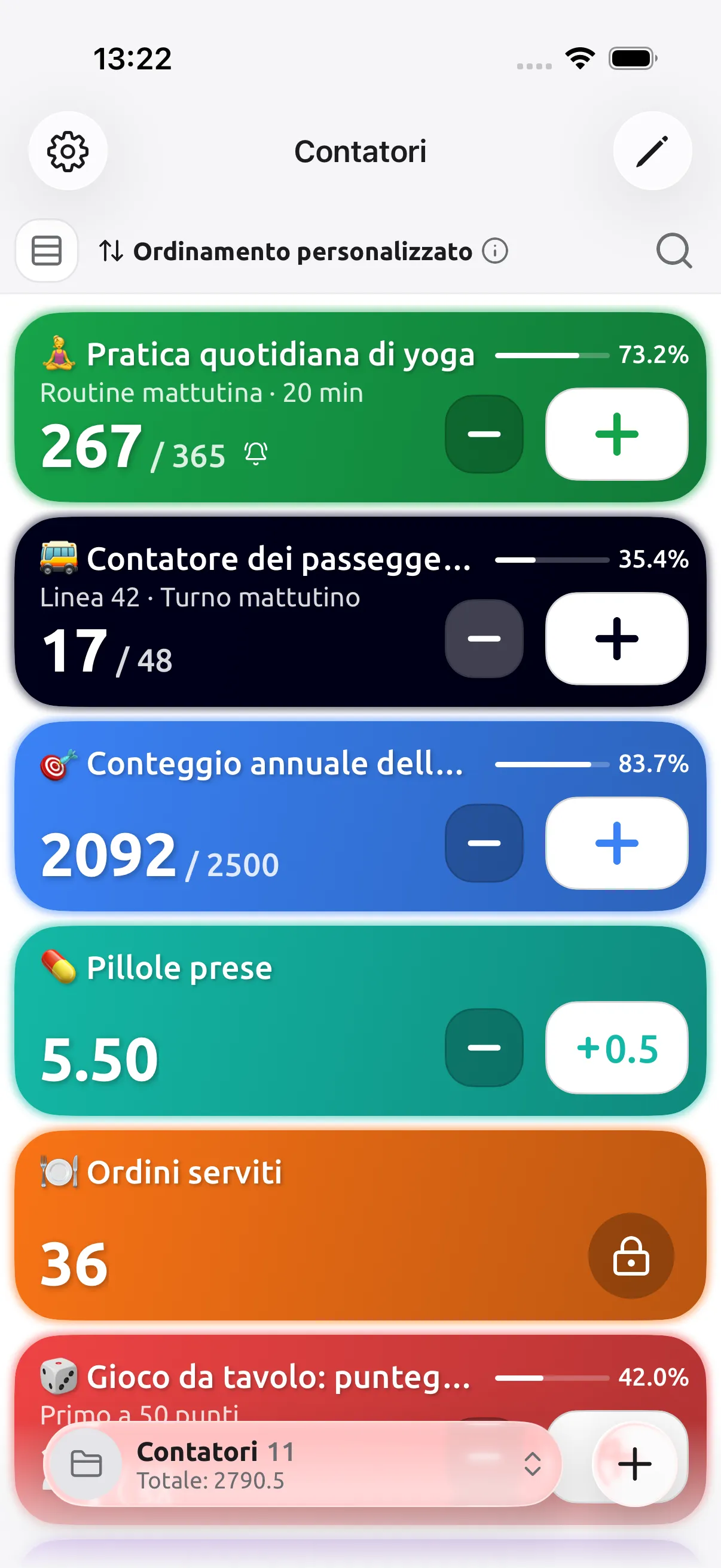 Schermata iniziale di Tally Counter con un elenco di contatori