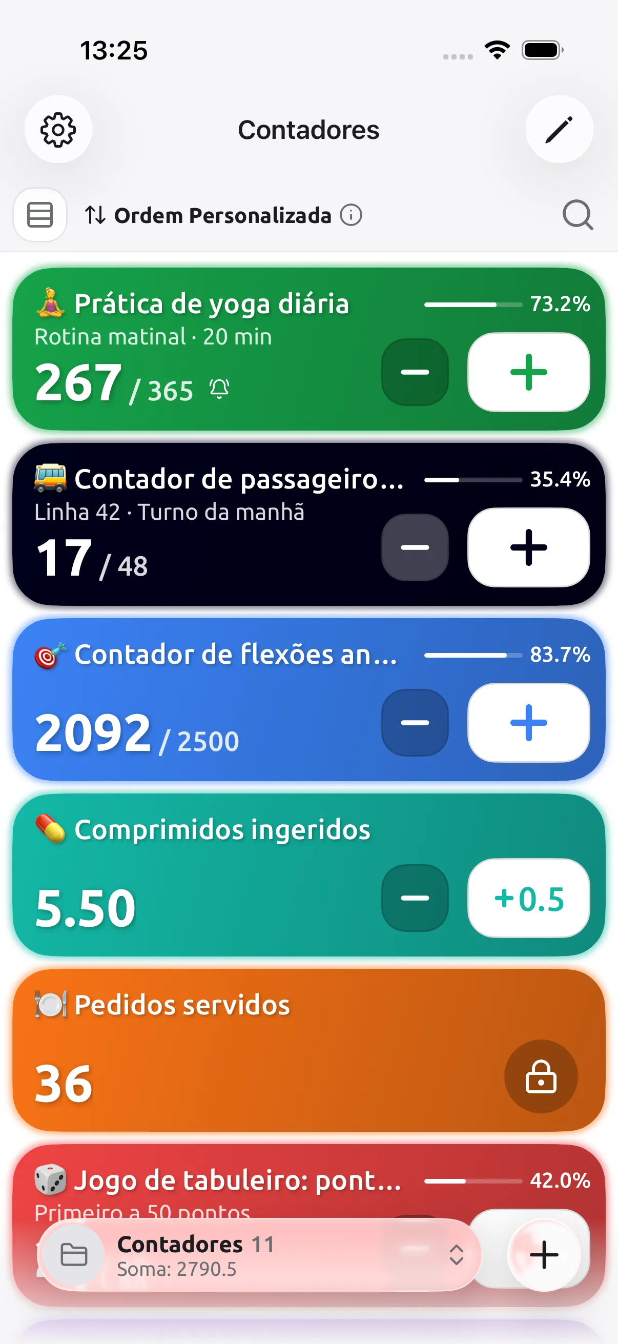Tela inicial do Tally Counter com uma lista de contadores