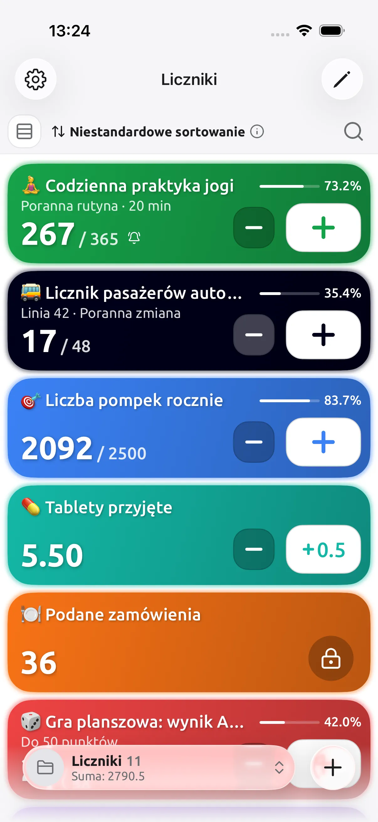 Ekran główny Tally Counter z listą liczników