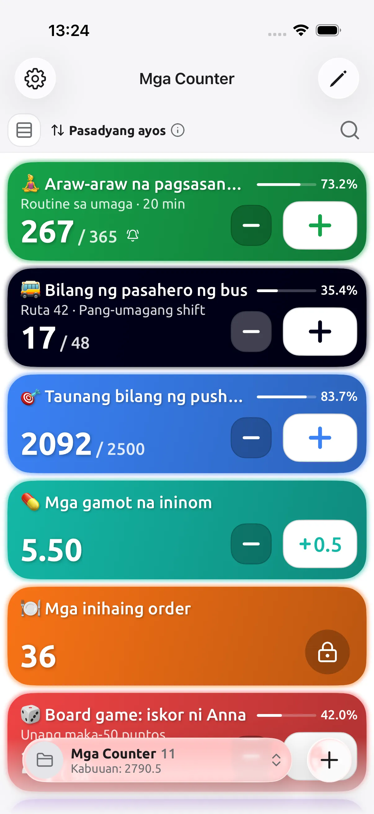 Home screen ng Tally Counter na may listahan ng mga counter