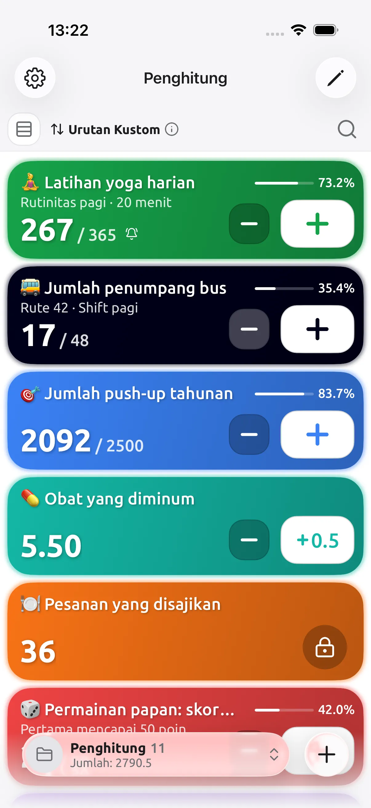 Beranda Tally Counter yang menampilkan daftar penghitung