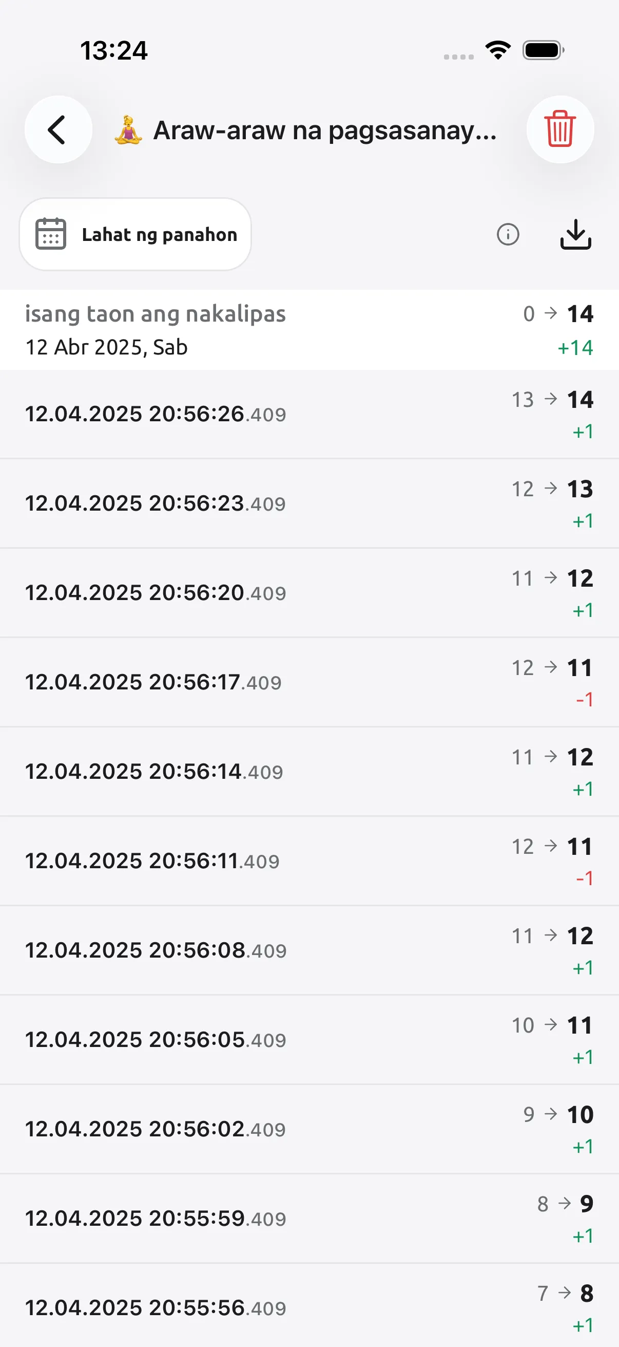Screenshot ng Tally Counter: Nakatala ang bawat tap