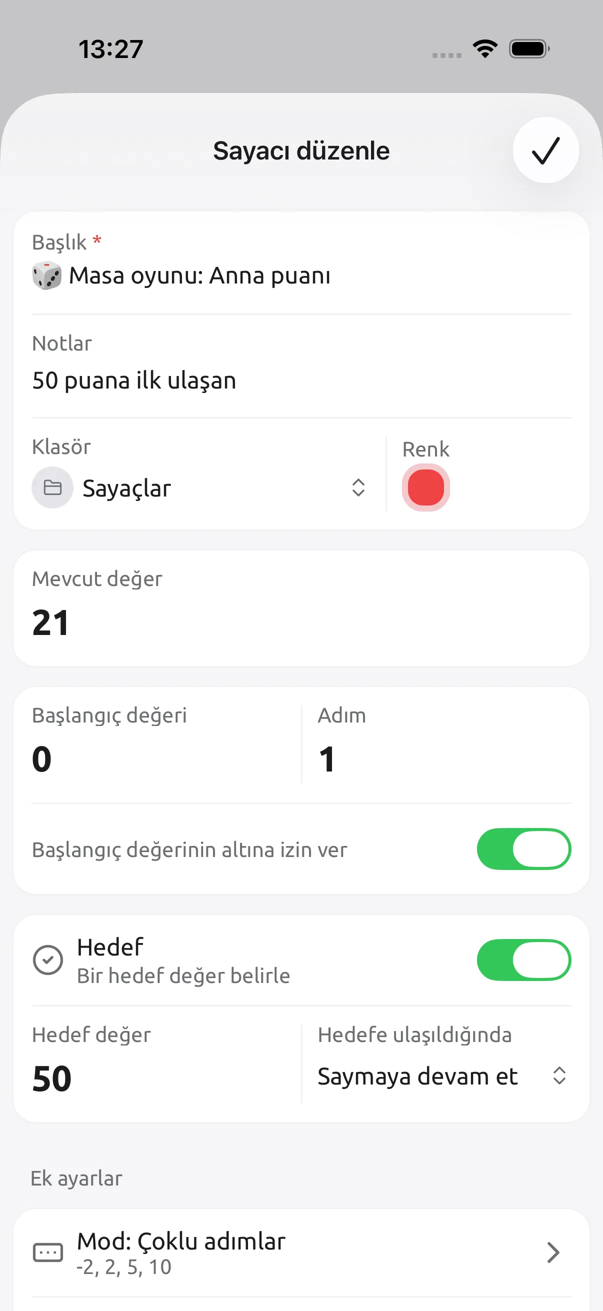 Tally Counter ekran görüntüsü: Her sayacı kendinize göre ayarlayın