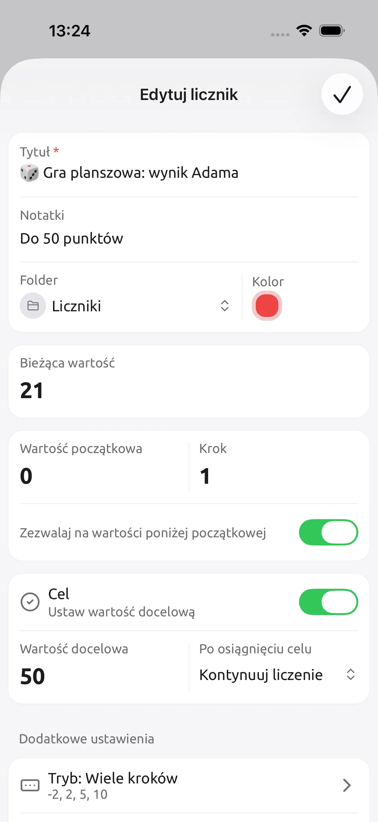 Zrzut ekranu Tally Counter: Ustaw każdy licznik po swojemu