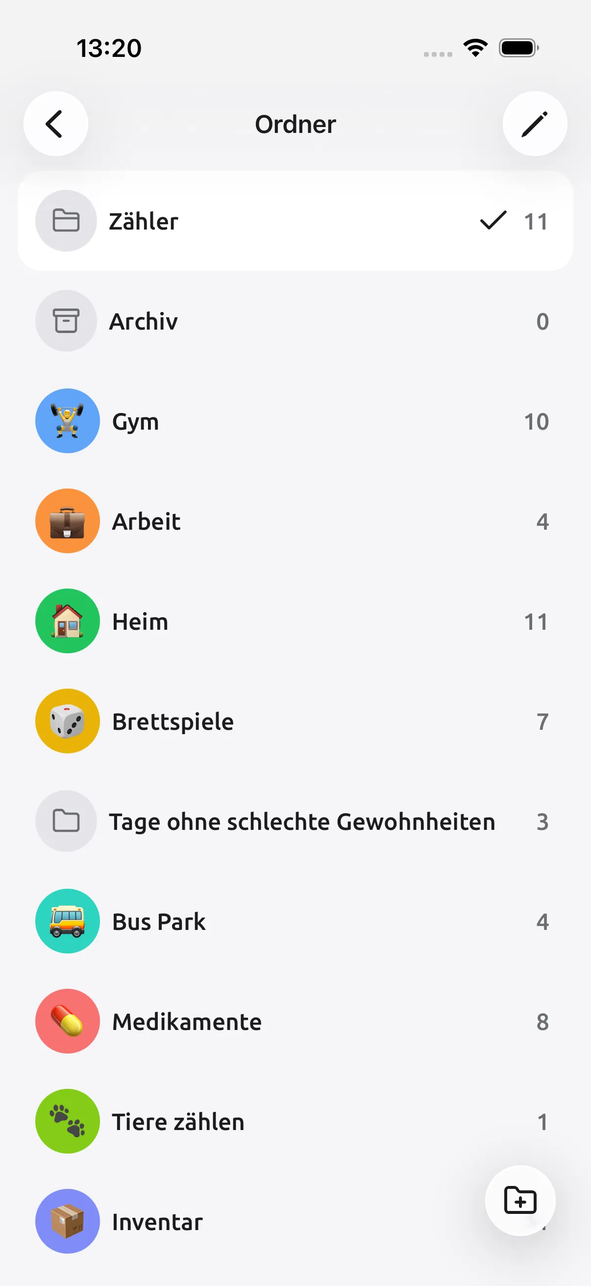 Screenshot von Tally Counter: Ordner für jeden Lebensbereich