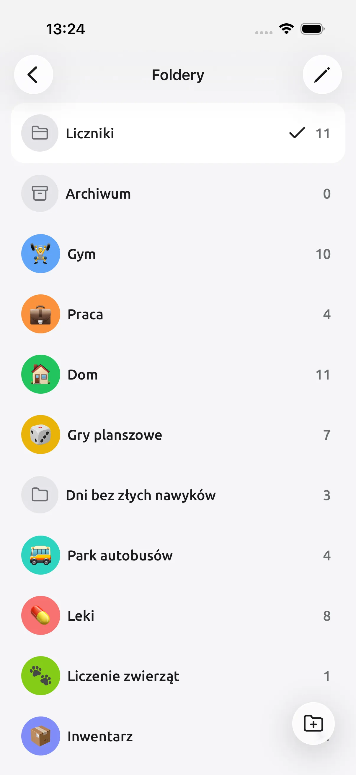 Zrzut ekranu Tally Counter: Foldery na każdą część życia